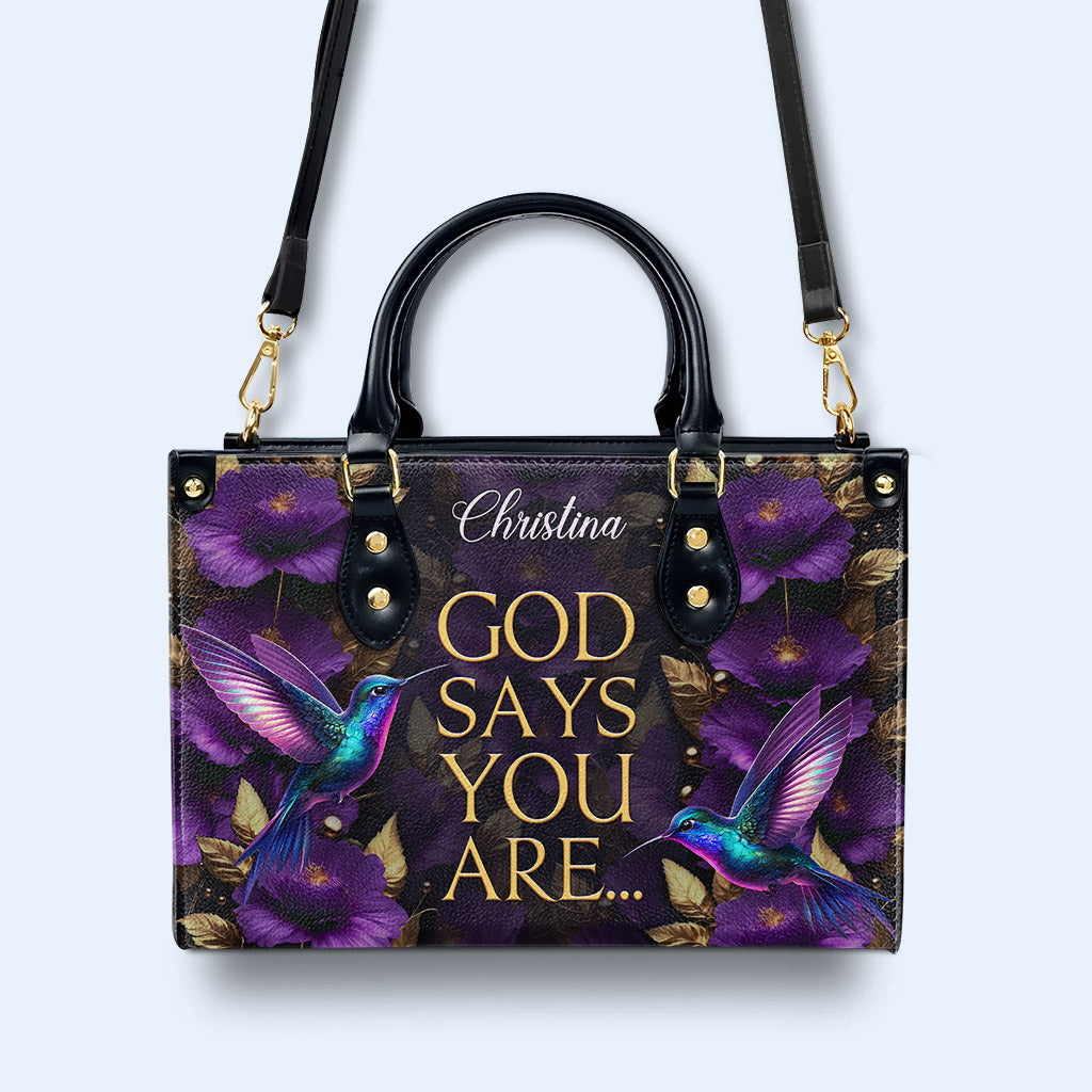 God Says You Are Hummingbirds Personalized Custom Leather Handbag - Image 2