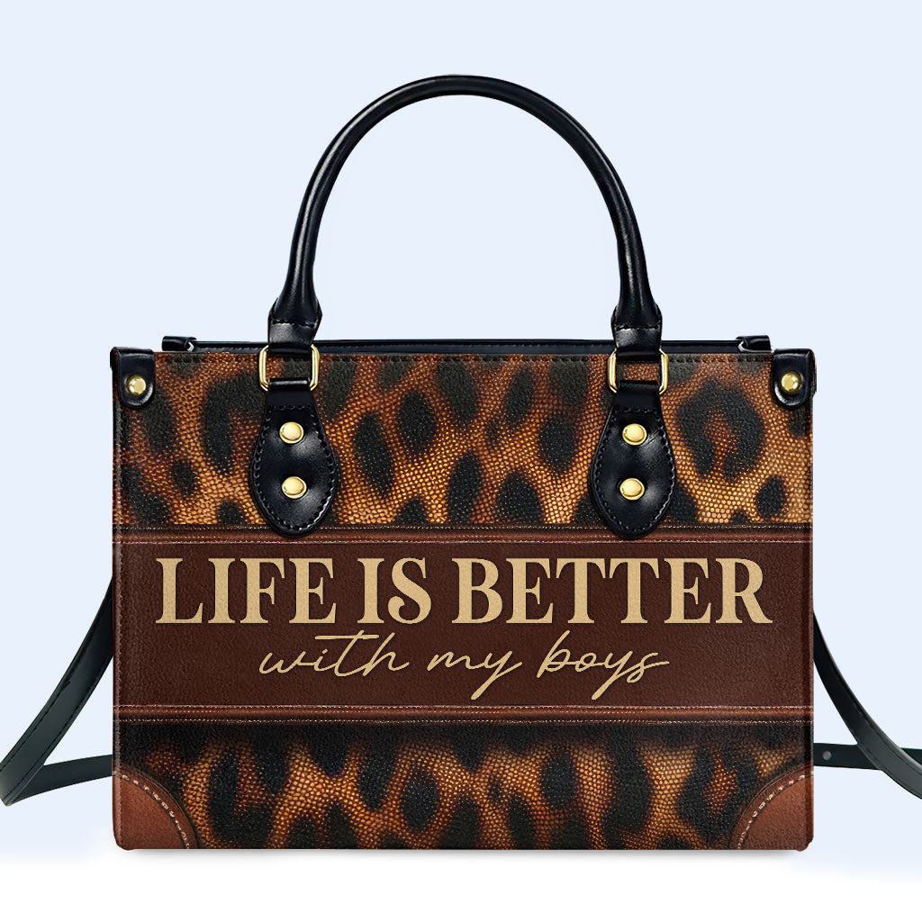Life Is Better With My Boys Personalized Custom Leather Handbag - Image 2