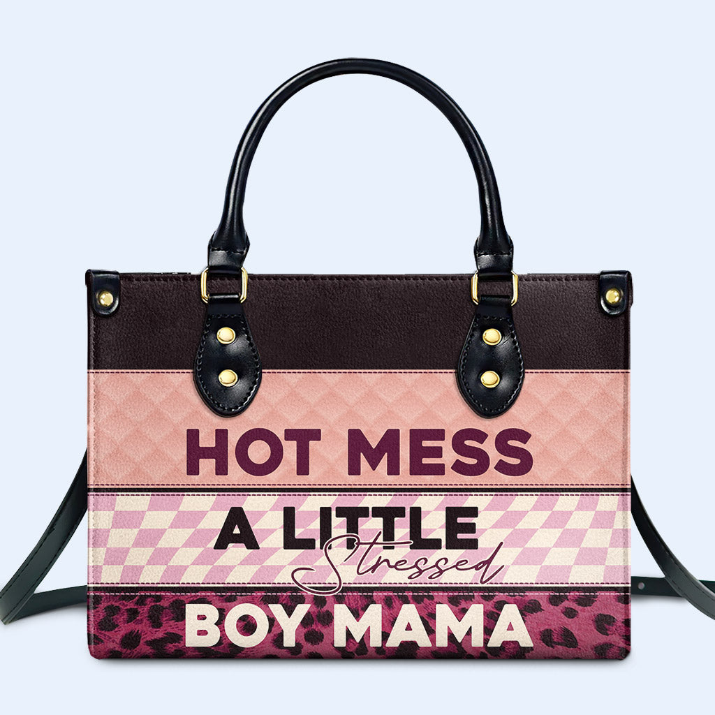 Hot Mess A Little Stressed Personalized Custom Leather Handbag - Image 2