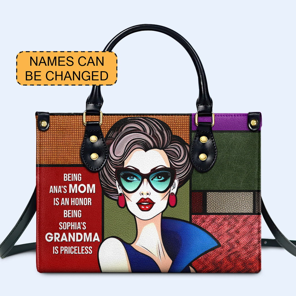 Being Grandma Is Priceless Personalized Custom Leather Handbag - Image 2
