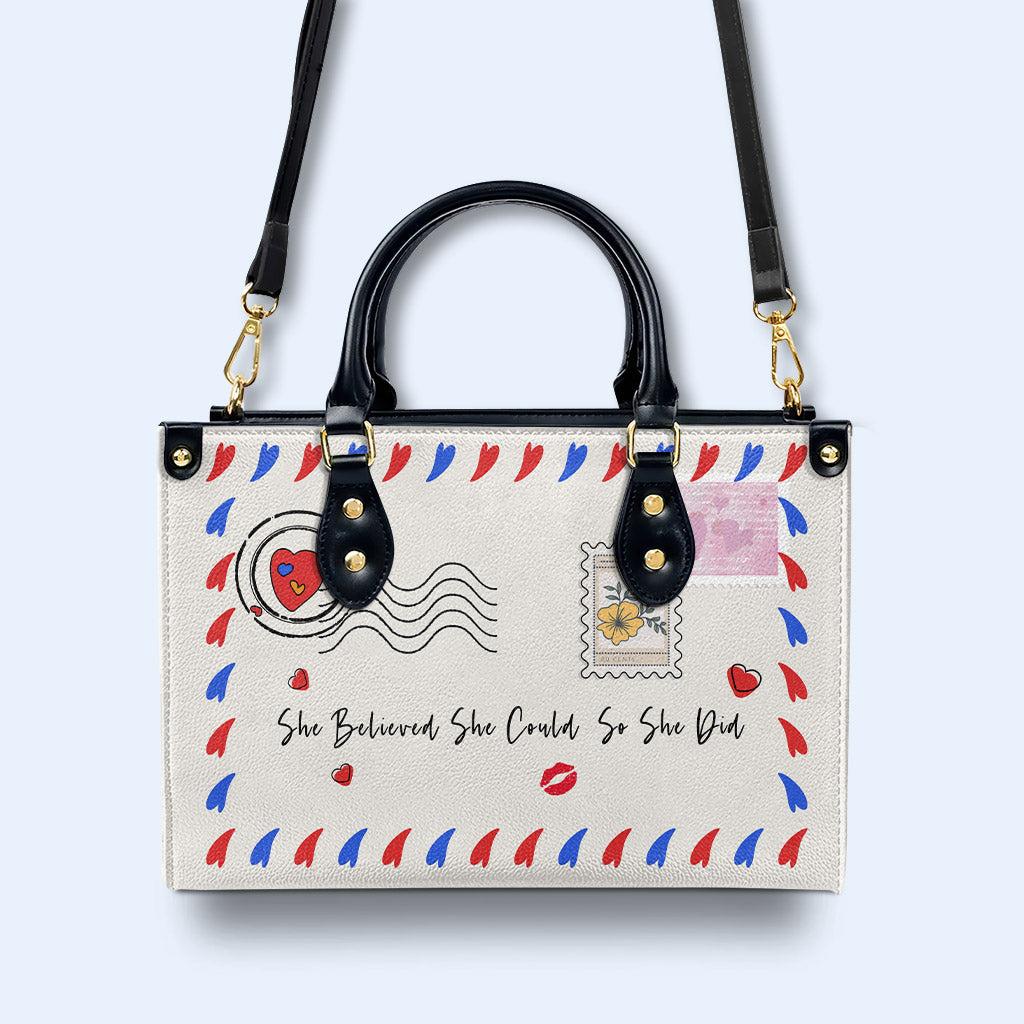 She Believe She Could So She Did Personalized Custom Leather Handbag - Image 2
