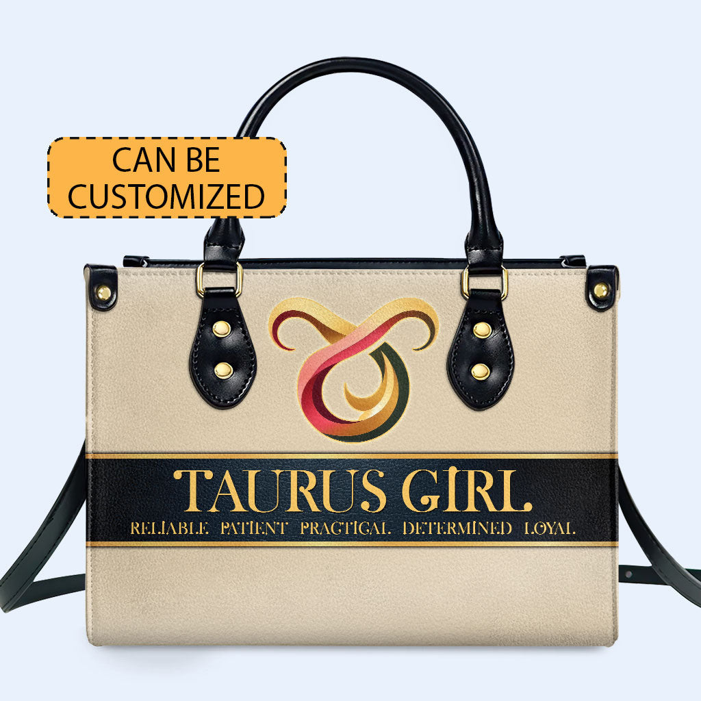 Taurus Zodiac Queen Beige Personalized Custom Leather Handbag - Image 2