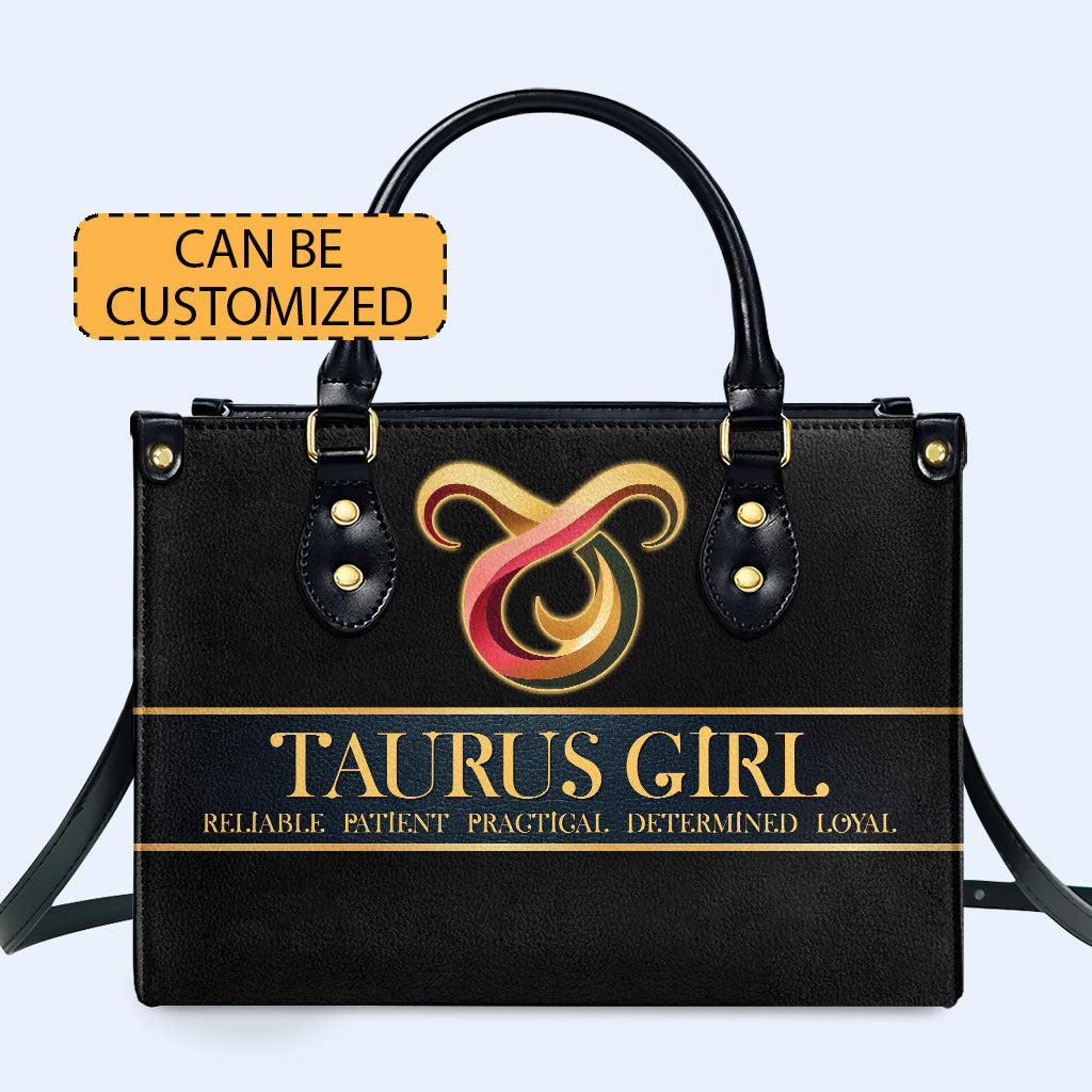 Taurus Zodiac Queen Black Personalized Custom Leather Handbag - Image 2