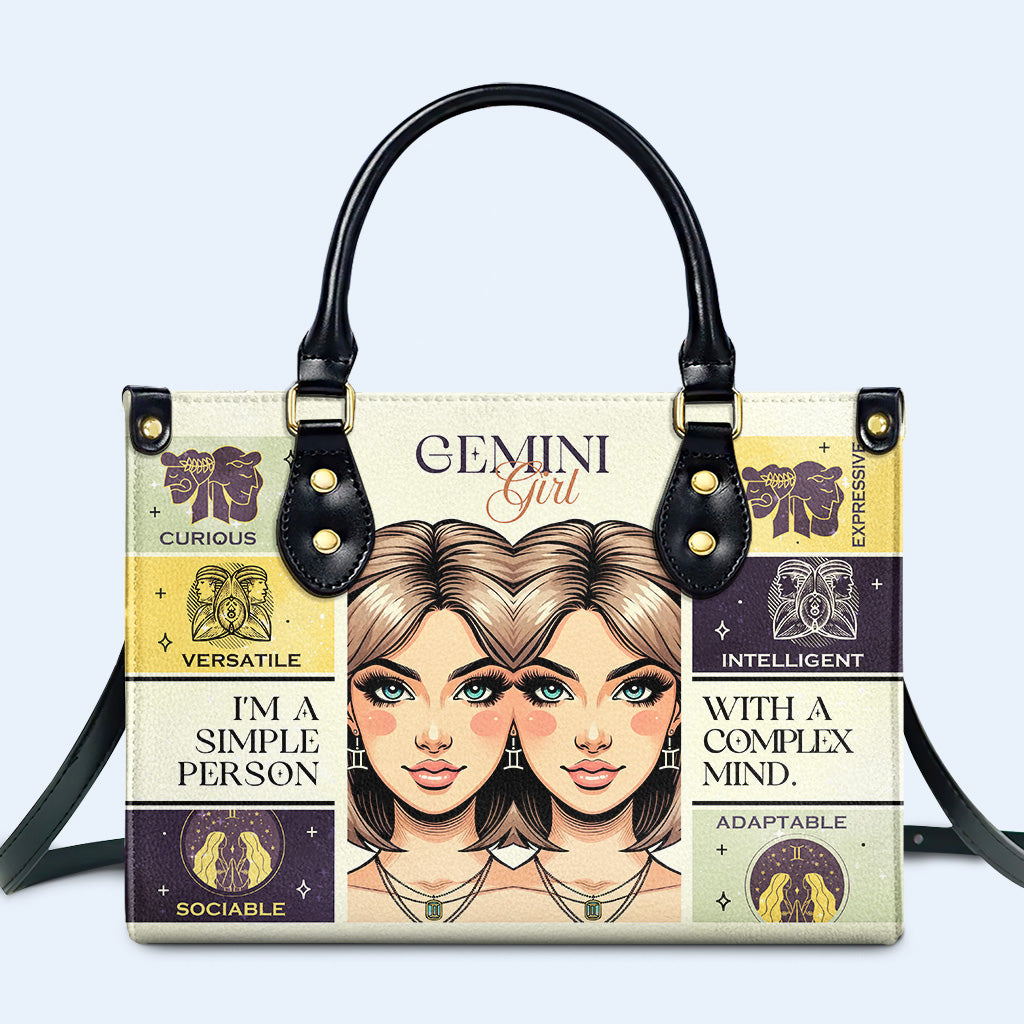 Gemini Girl 01 Personalized Custom Leather Handbag - Image 2