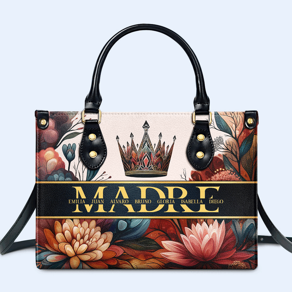 Madre Mama Grandma Abuela Nana Custom Kids Names Floral Personalized Custom Leather Handbag - Image 2