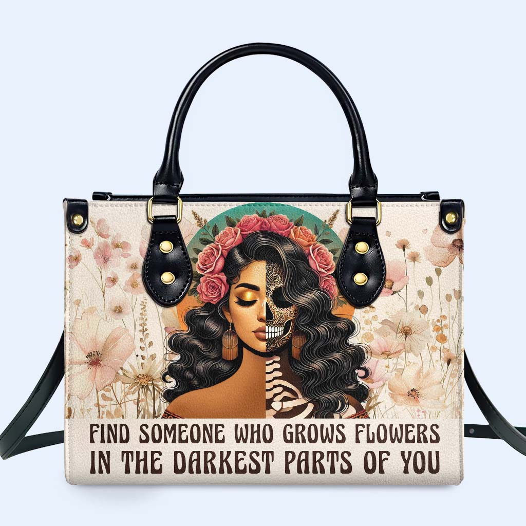 Find Someone Who Grows Flowers Personalized Custom Leather Handbag - Image 2