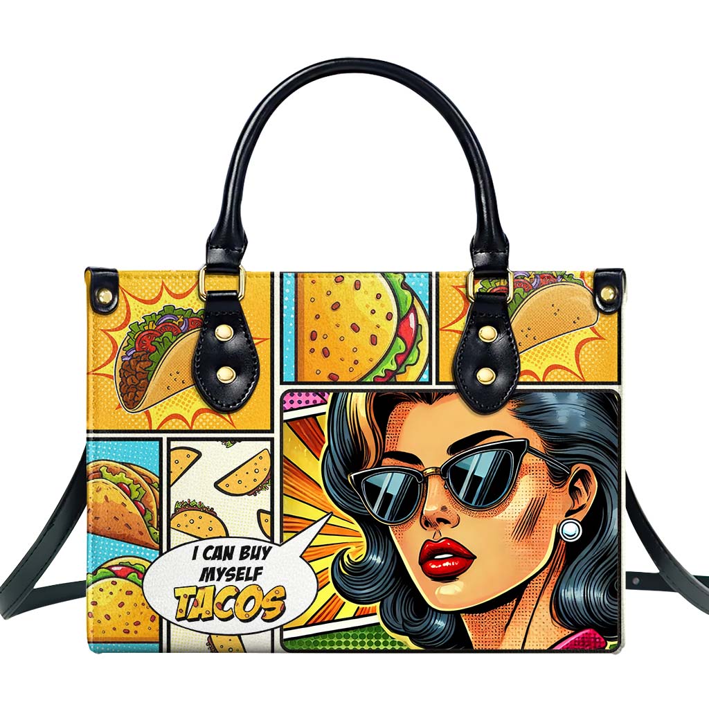 I Can Buy Myself Tacos Personalized Custom Leather Handbag - Image 2