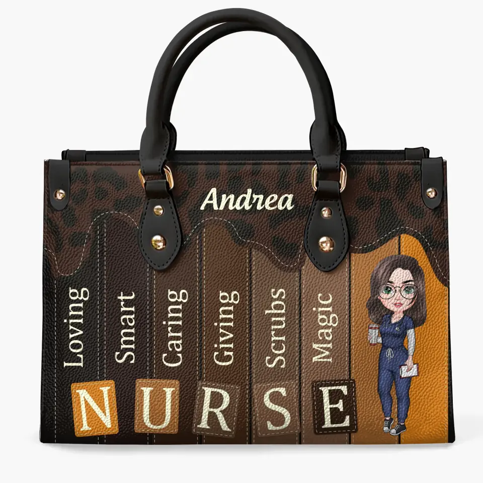Melanin Leopard Nurse Personalized Custom Leather Bag Nurse's Day Appreciation Gift For Nurse - Image 2