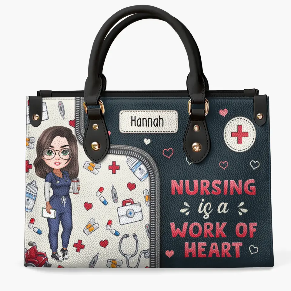 Nursing Is A Work Of Heart Personalized Custom Leather Bag Appreciation Gift For Nurse - Image 2
