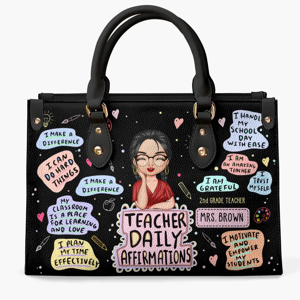 Teacher Daily Affirmations Personalized Custom Leather Bag Teacher's Day Appreciation Gift For Teacher - Image 2