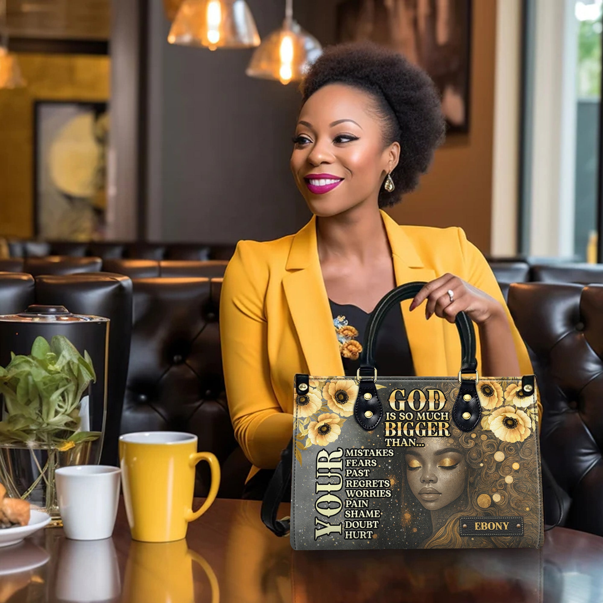 God Is So Much Bigger Than Your Fears Faith Over Everything Personalized Leather Handbag - Image 2