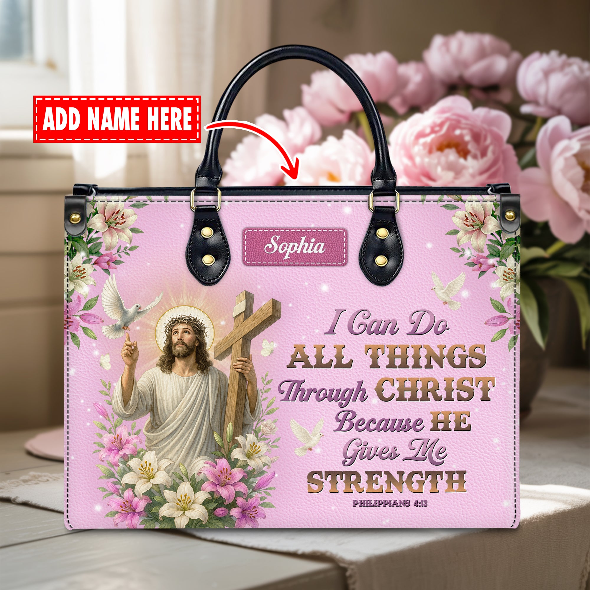 I Can Do All Things Through Christ Philippians 4:13 Personalized Leather Handbag - Image 2