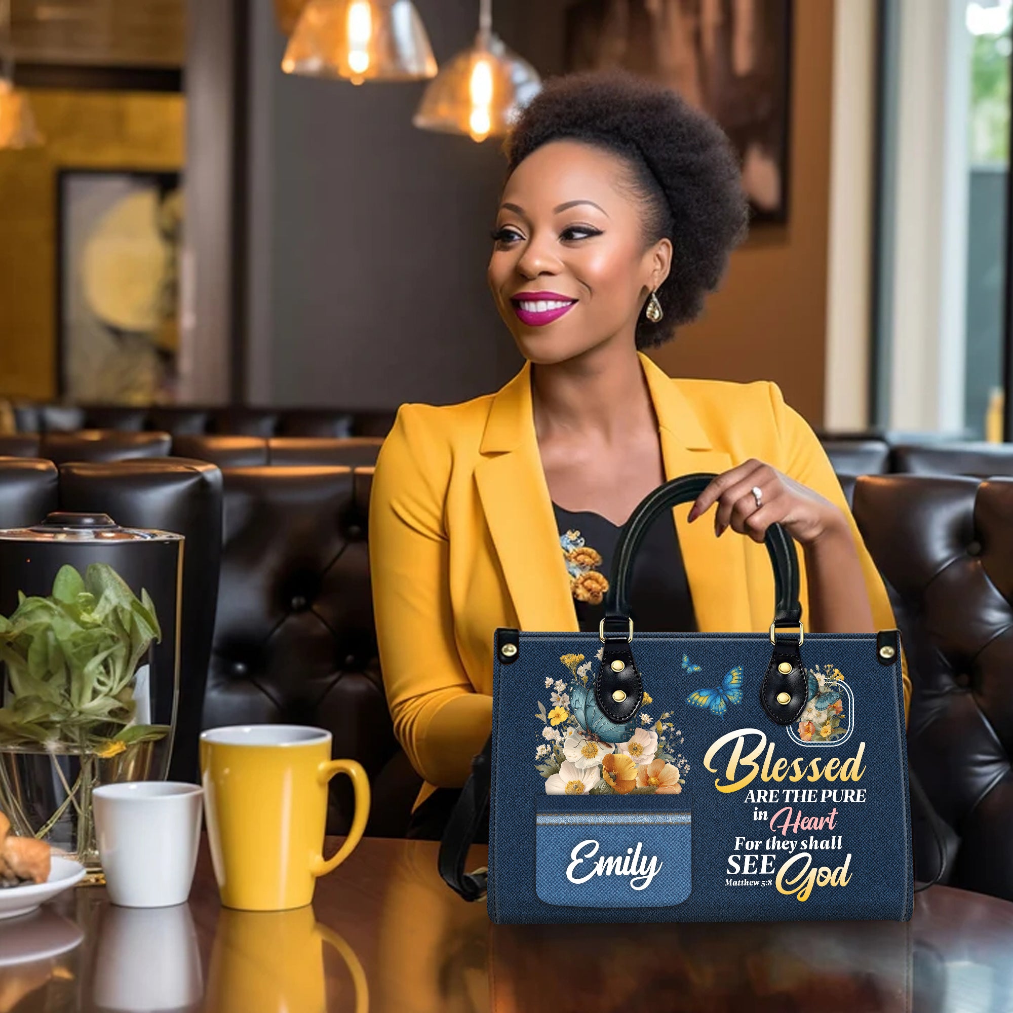 Blessed Are The Pure In Heart Matthew 5:8 Personalized Leather Handbag - Image 2