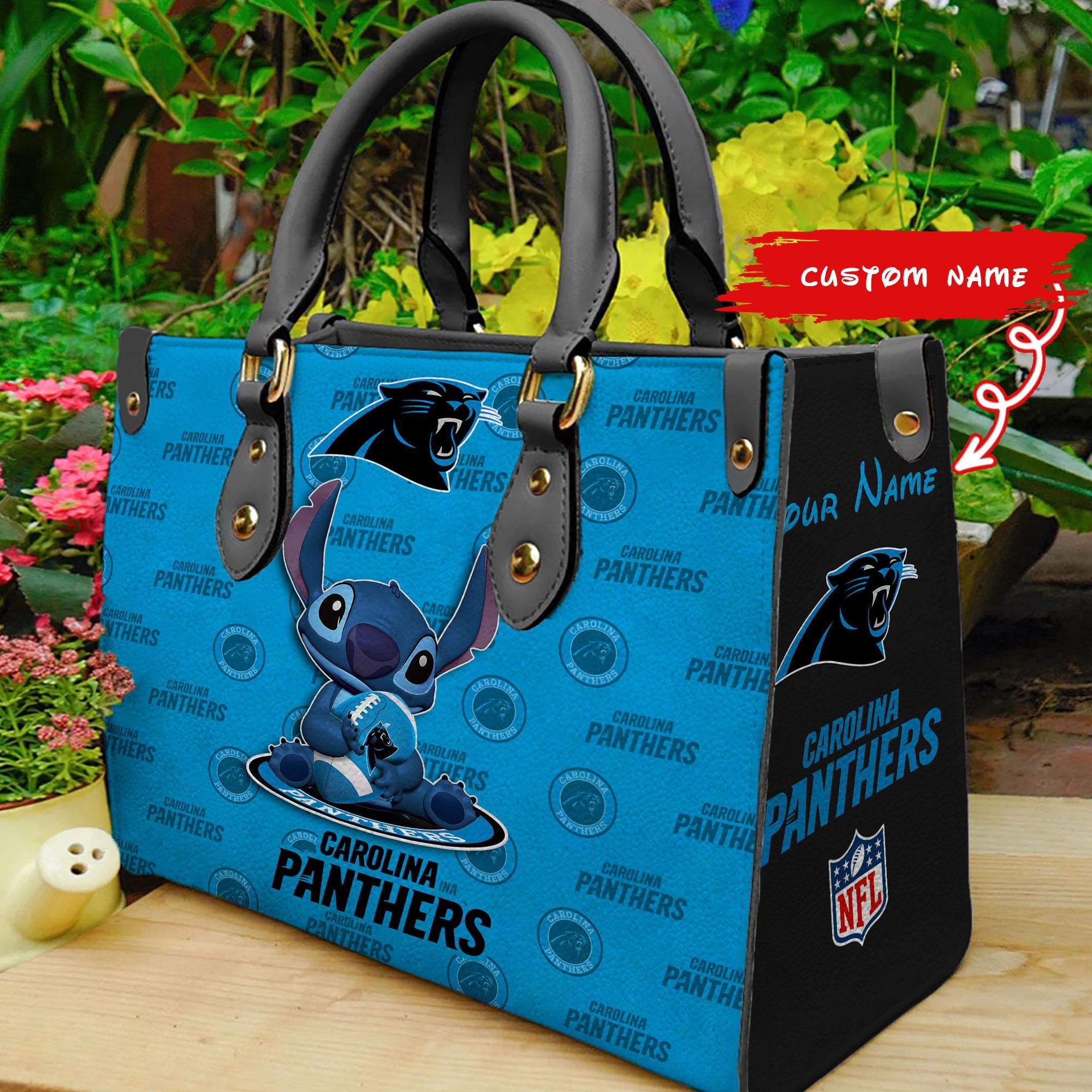 Carolina Panthers Stitch Women Custom Name Leather Hand Bag - Image 2