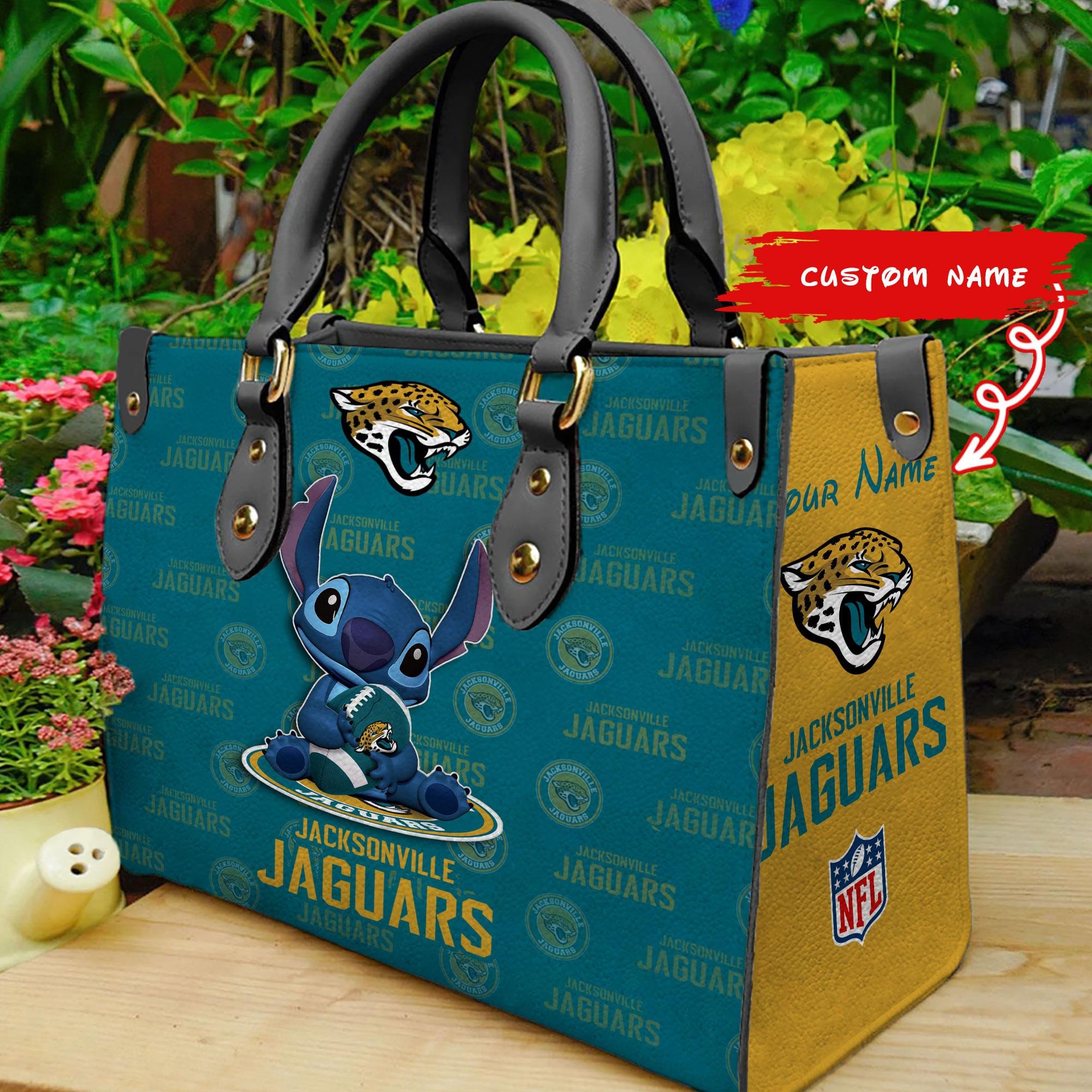Jacksonville Jaguars Stitch Women Custom Name Leather Hand Bag - Image 2