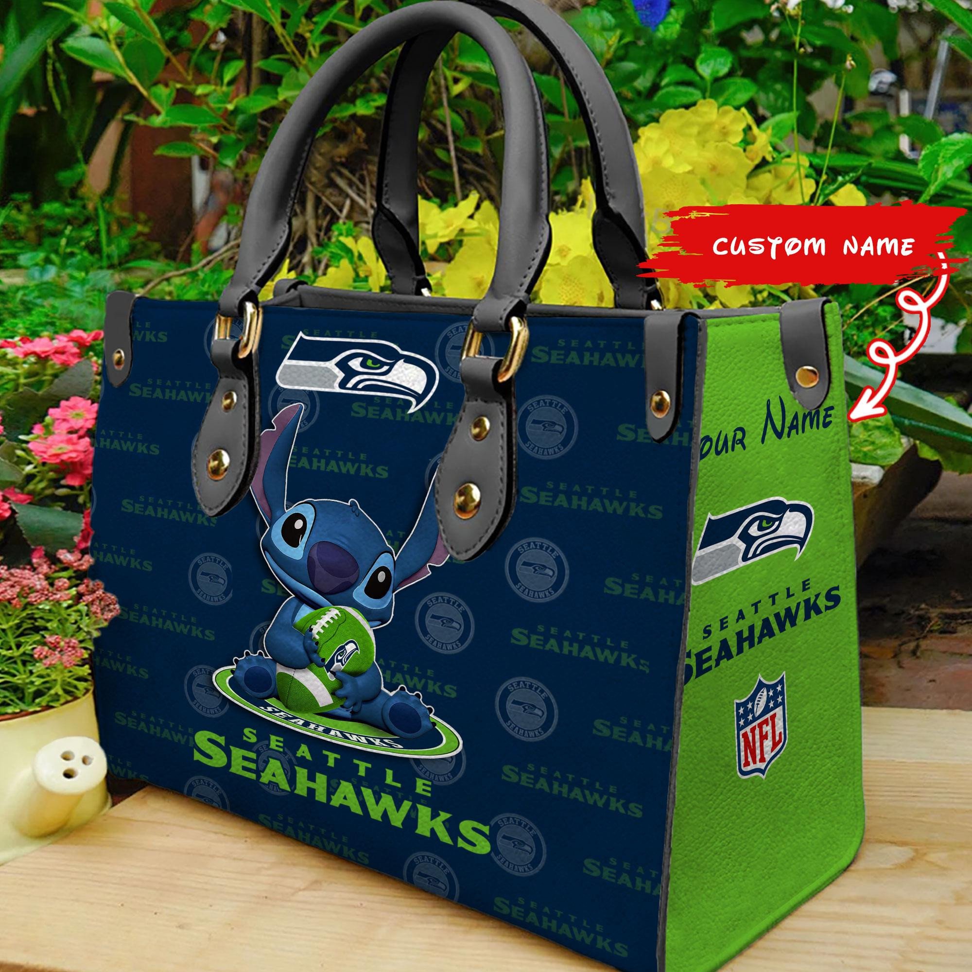 Seattle Seahawks Stitch Women Custom Name Leather Hand Bag - Image 2