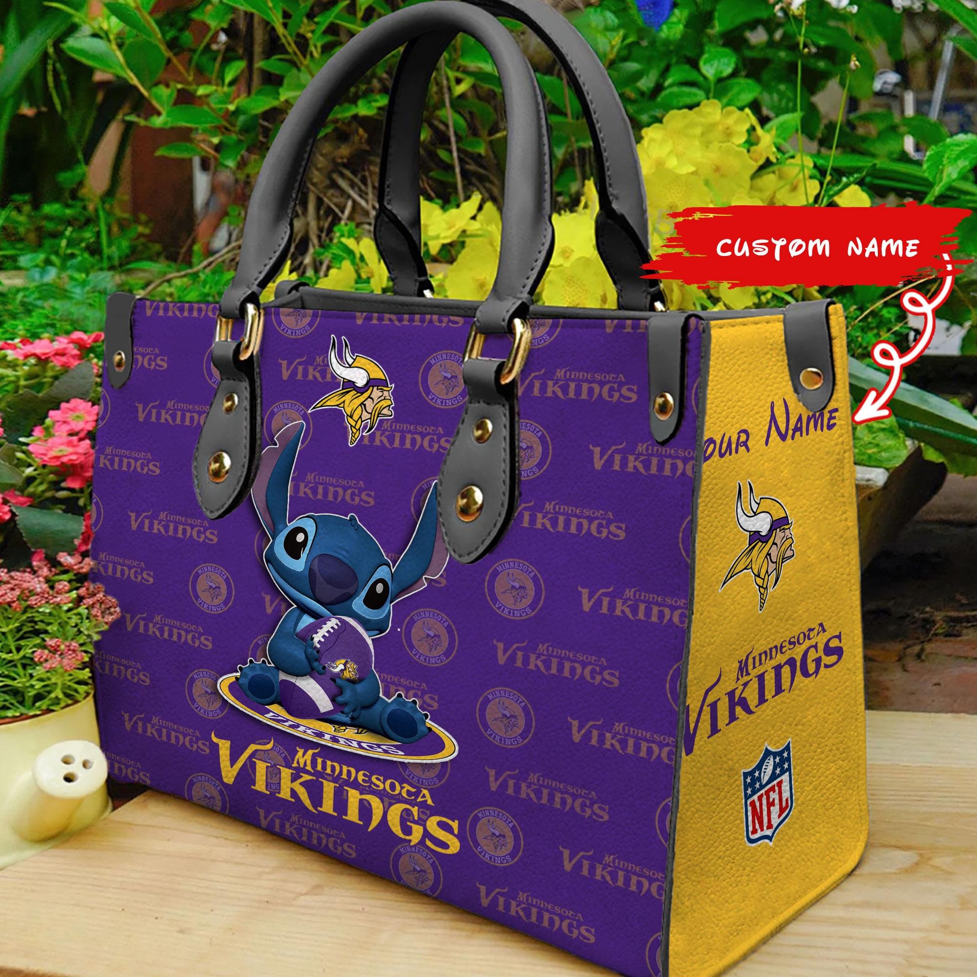 Minnesota Vikings Stitch Women Custom Name Leather Hand Bag - Image 2