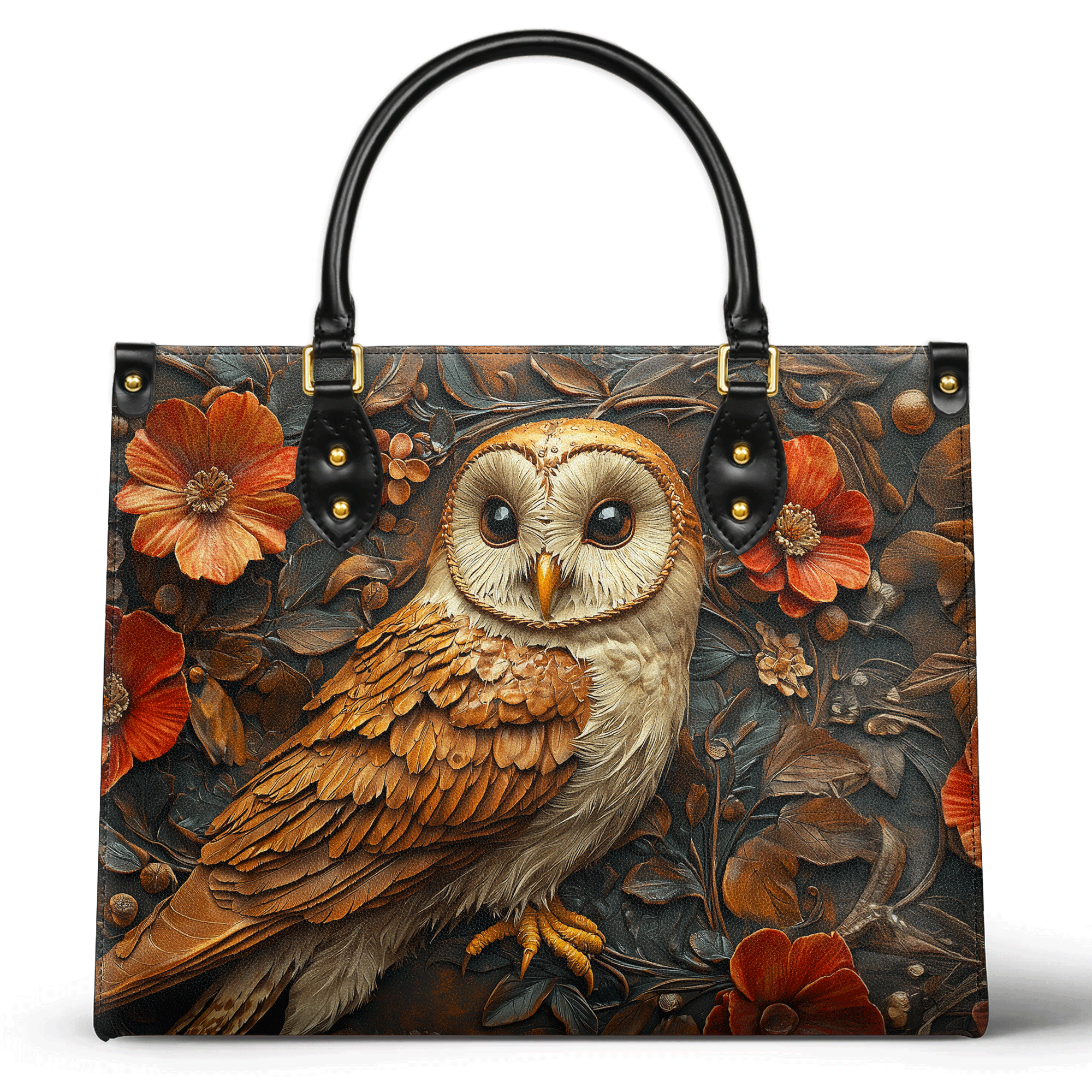 Personalized Vegan Leather Handbag Autumn Majesty Owl - Image 2