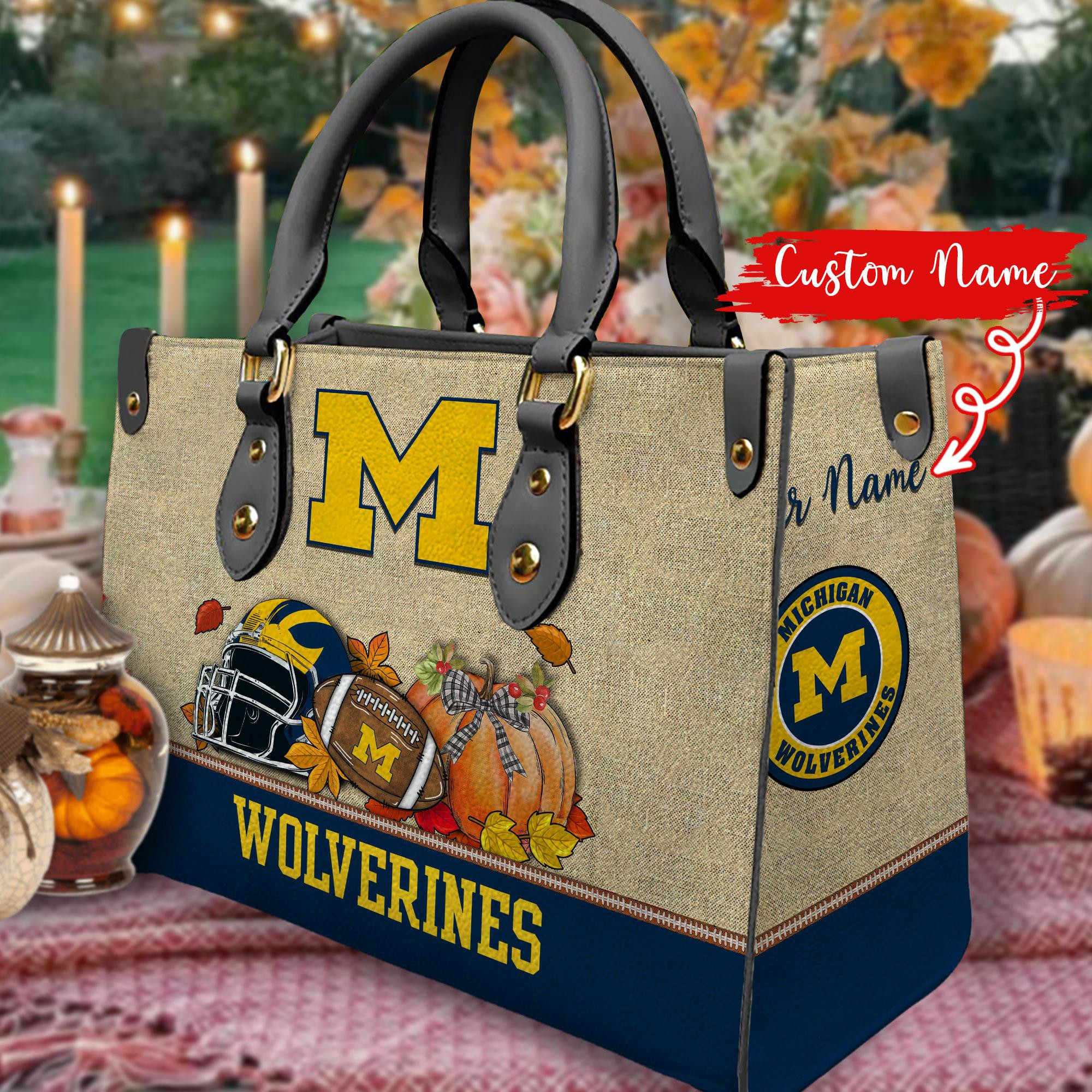 Michigan Wolverines Autumn Women Leather Hand Bag - Image 2