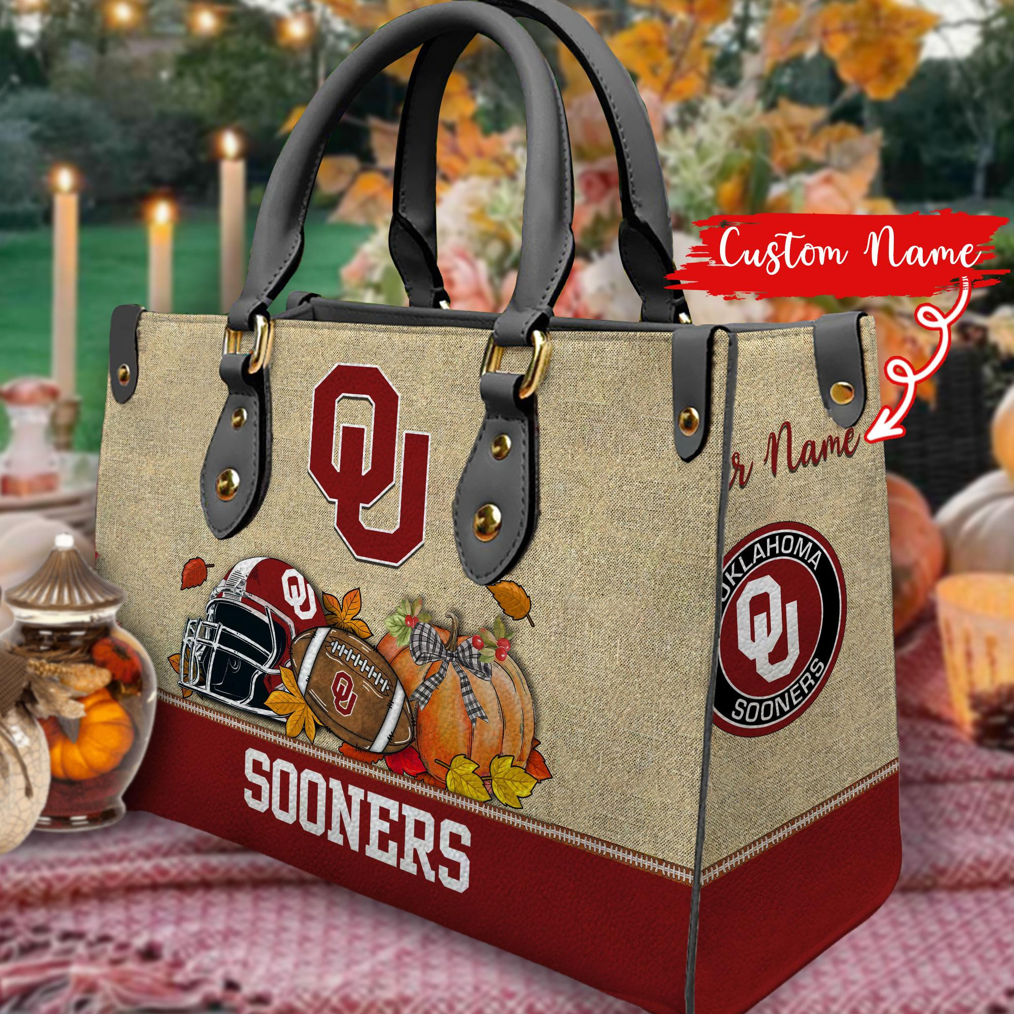 Oklahoma Sooners Autumn Women Leather Hand Bag - Image 2
