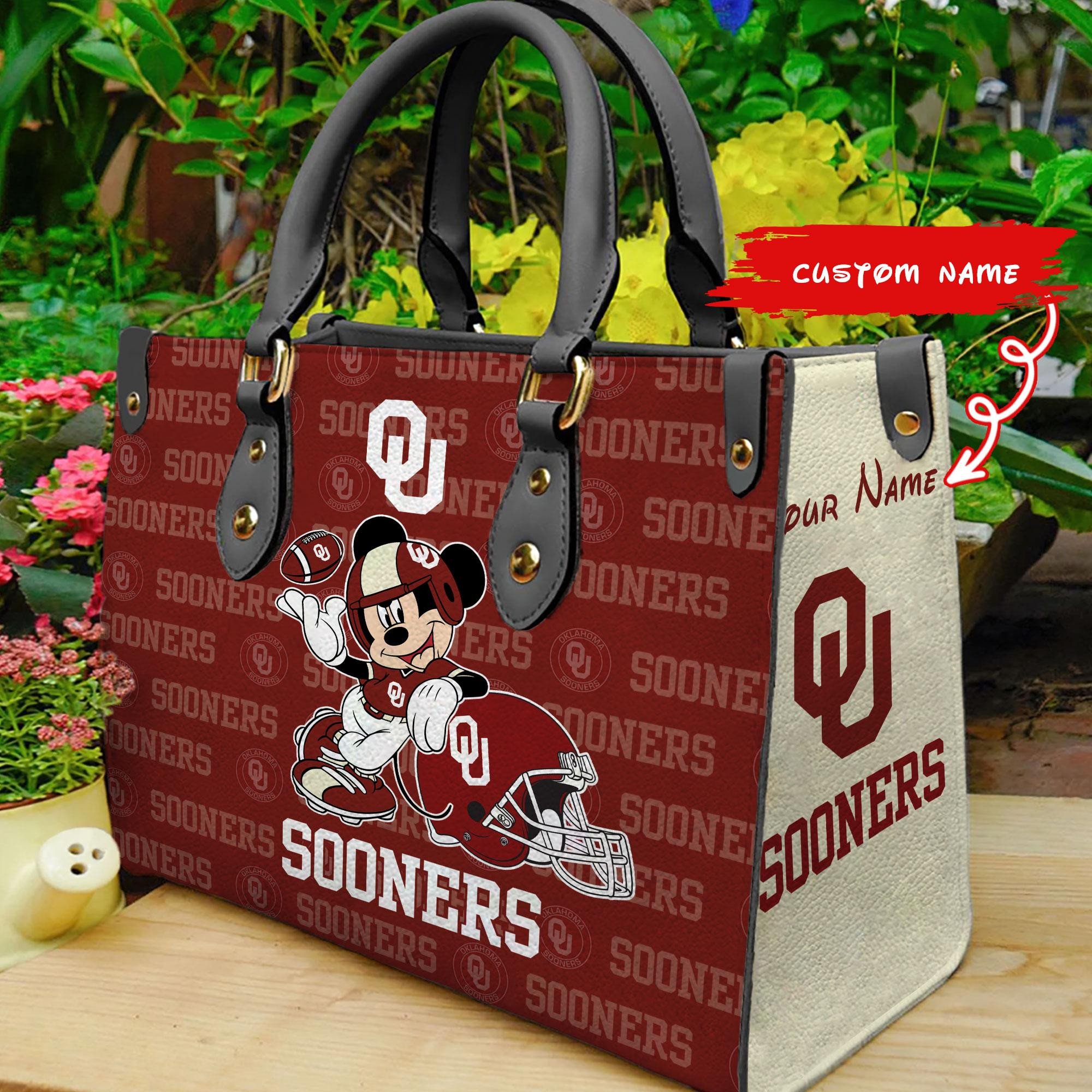 Oklahoma Sooners Mickey Women Leather Hand Bag - Image 2