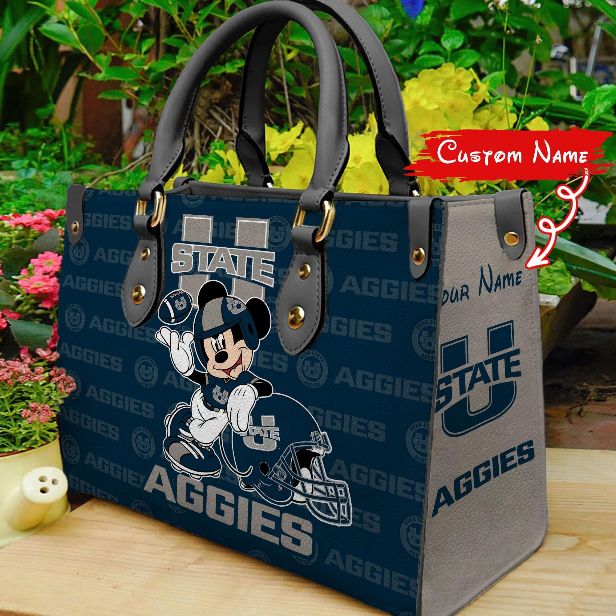 P Utah State Aggies Mickey Women Leather Hand Bag - Image 2