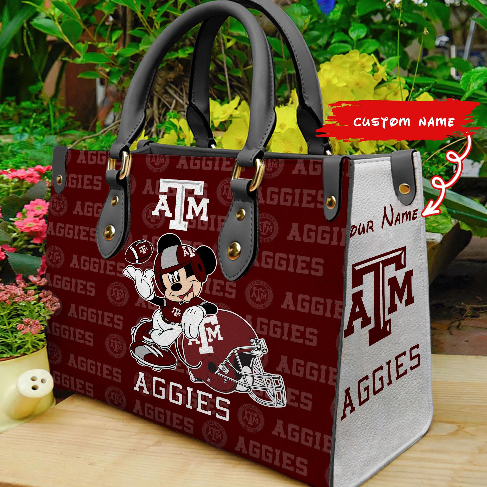 Texas A_M Aggies Mickey Women Leather Hand Bag - Image 2