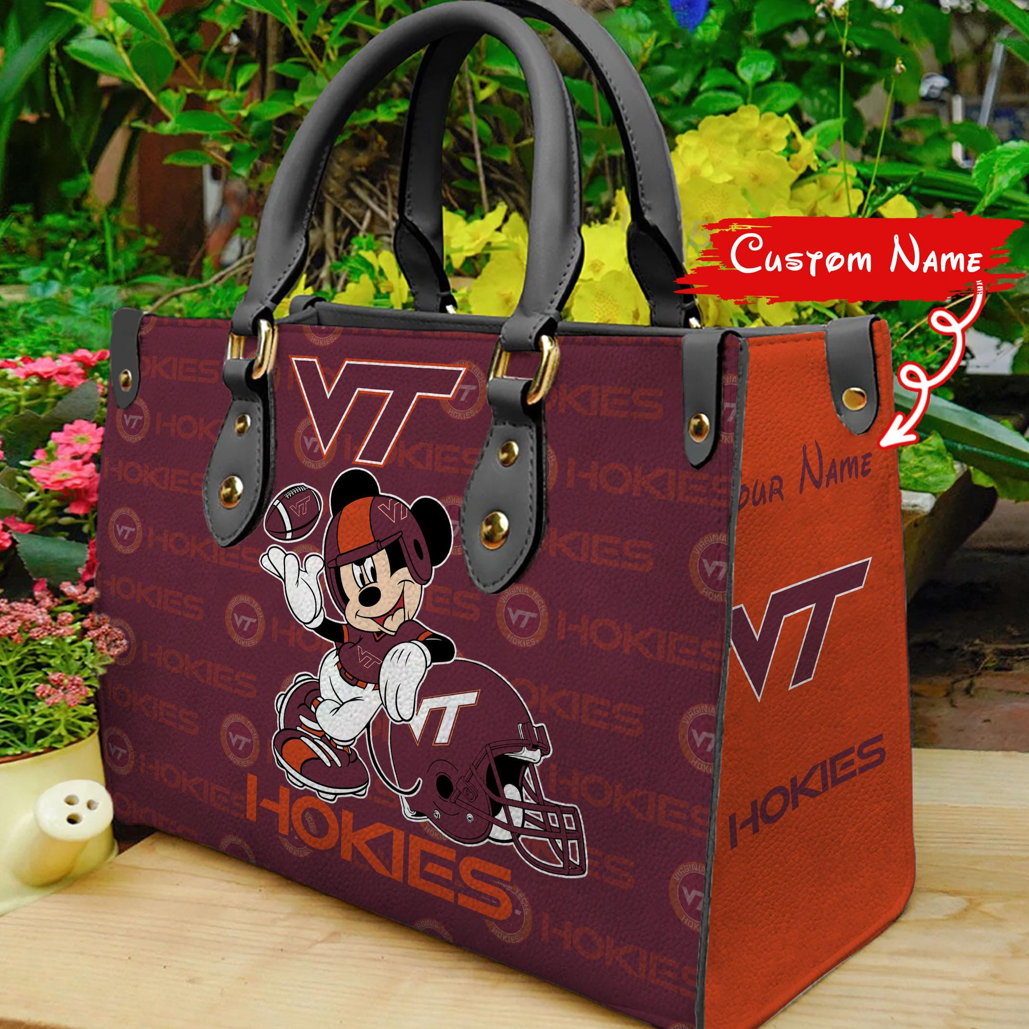Virginia Tech Hokie Mickey Women Leather Hand Bag - Image 2