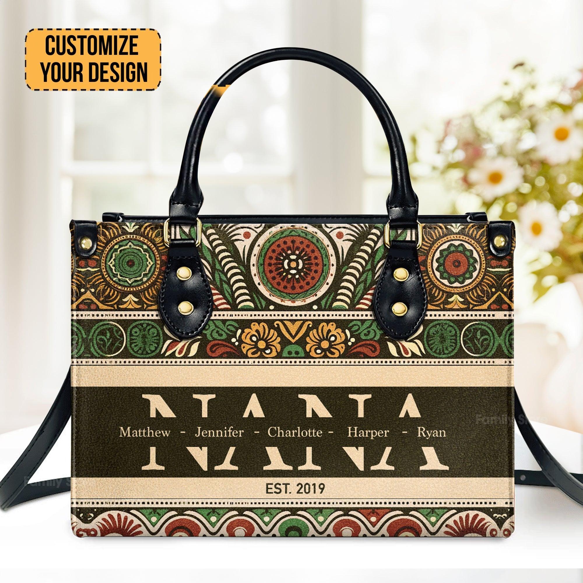 Mom/Nana Est Thoughtful Gift For Grandma Personalized Leather Handbag With Handle  - Image 2