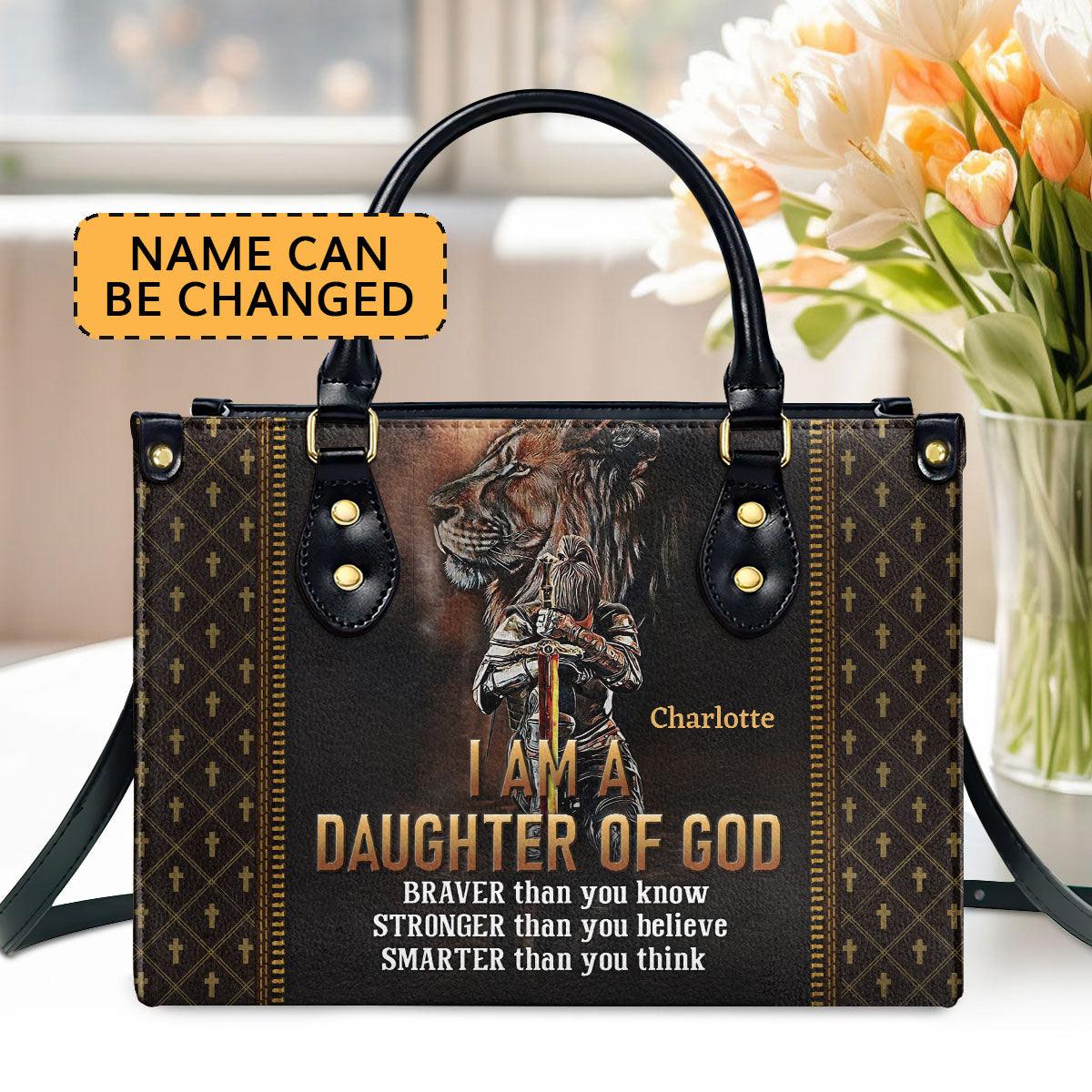 Lion I Am A Daughter Of God Personalized Leather Handbag With Handle  - Image 2