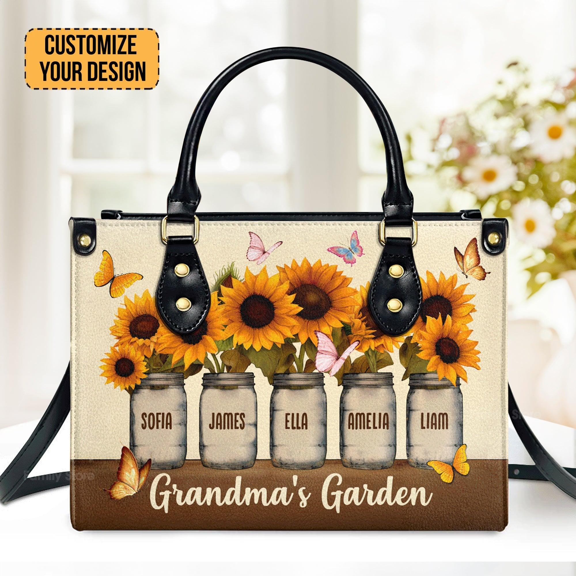 Grandma's Garden Thoughtful Gift For Grandma Personalized Leather Handbag With Handle  - Image 2