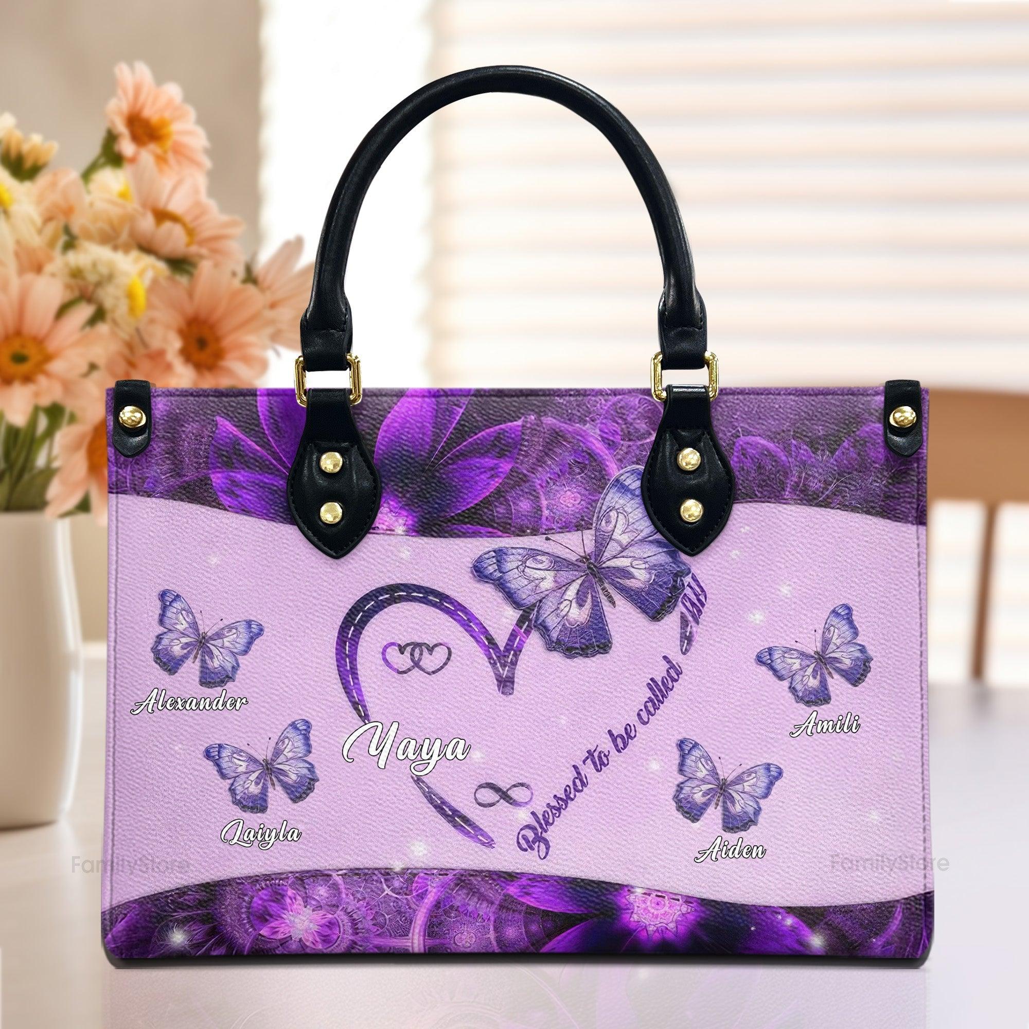 Blessed To Be Called Grandma Unique Personalized Leather Handbag  - Image 2