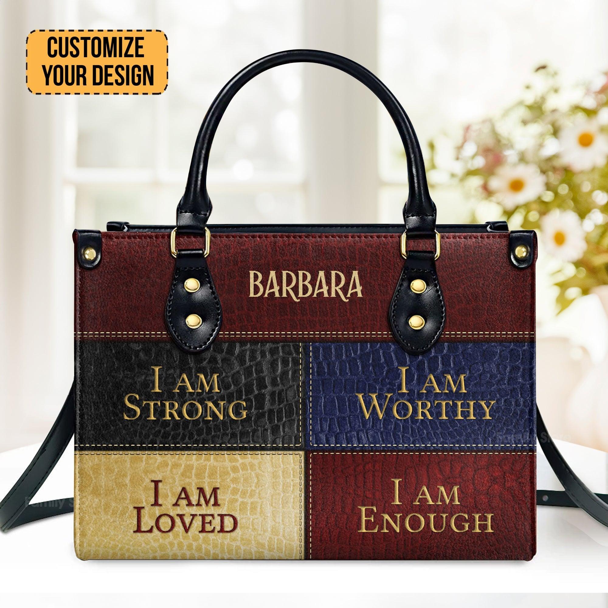 I Am Loved Thoughtful Gift For Christians Personalized Leather Handbag With Handle  - Image 2