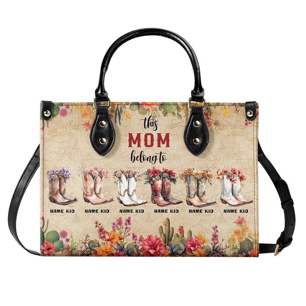 Personalized Leather Handbag Floral Western Cowboy Gifts Mothers Day For Mum Leather Custom Synthetic Vegan Leather Bag - Image 2