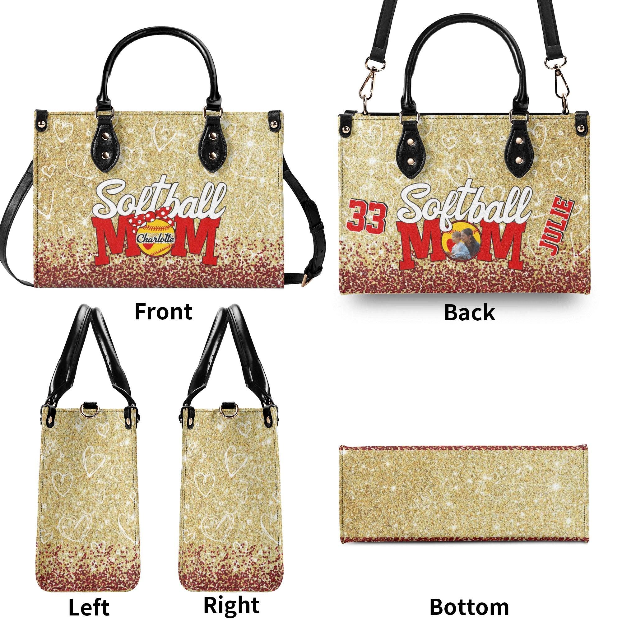 Personalized Leather Handbag Softball Mom Gifts Mothers Day For Mum Synthetic Leather Custom Synthetic Vegan Leather Bag - Image 2