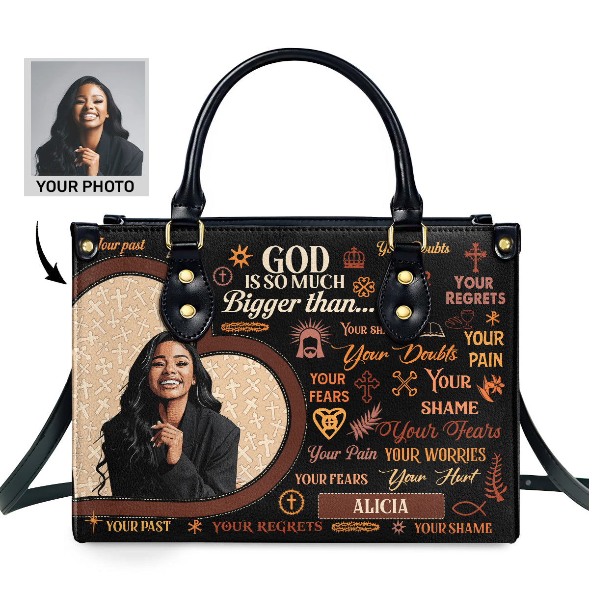 God Is So Much Bigger Than Personalized Leather Handbag - Image 2