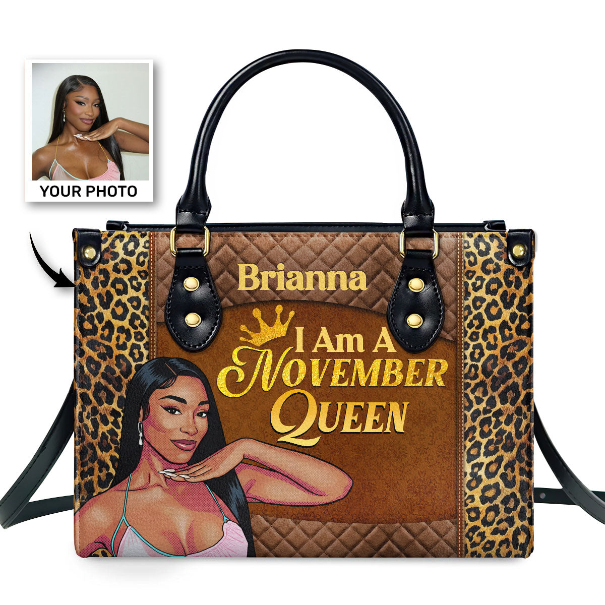 I Am A Queen Personalized Leather Handbag - Image 2