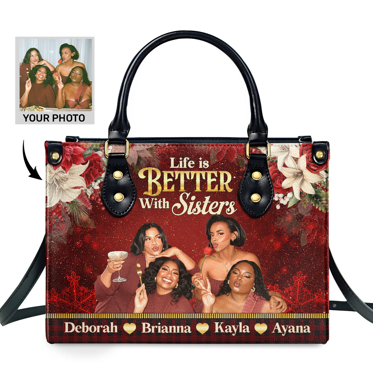 Life Is Better With Sisters Personalized Leather Handbag - Image 2