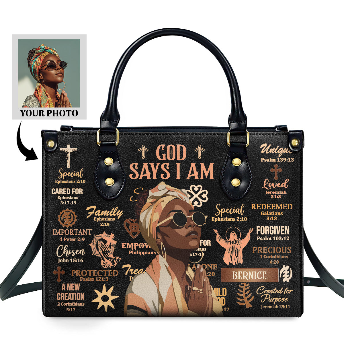 God Says I Am Personalized Leather Handbag - Image 2