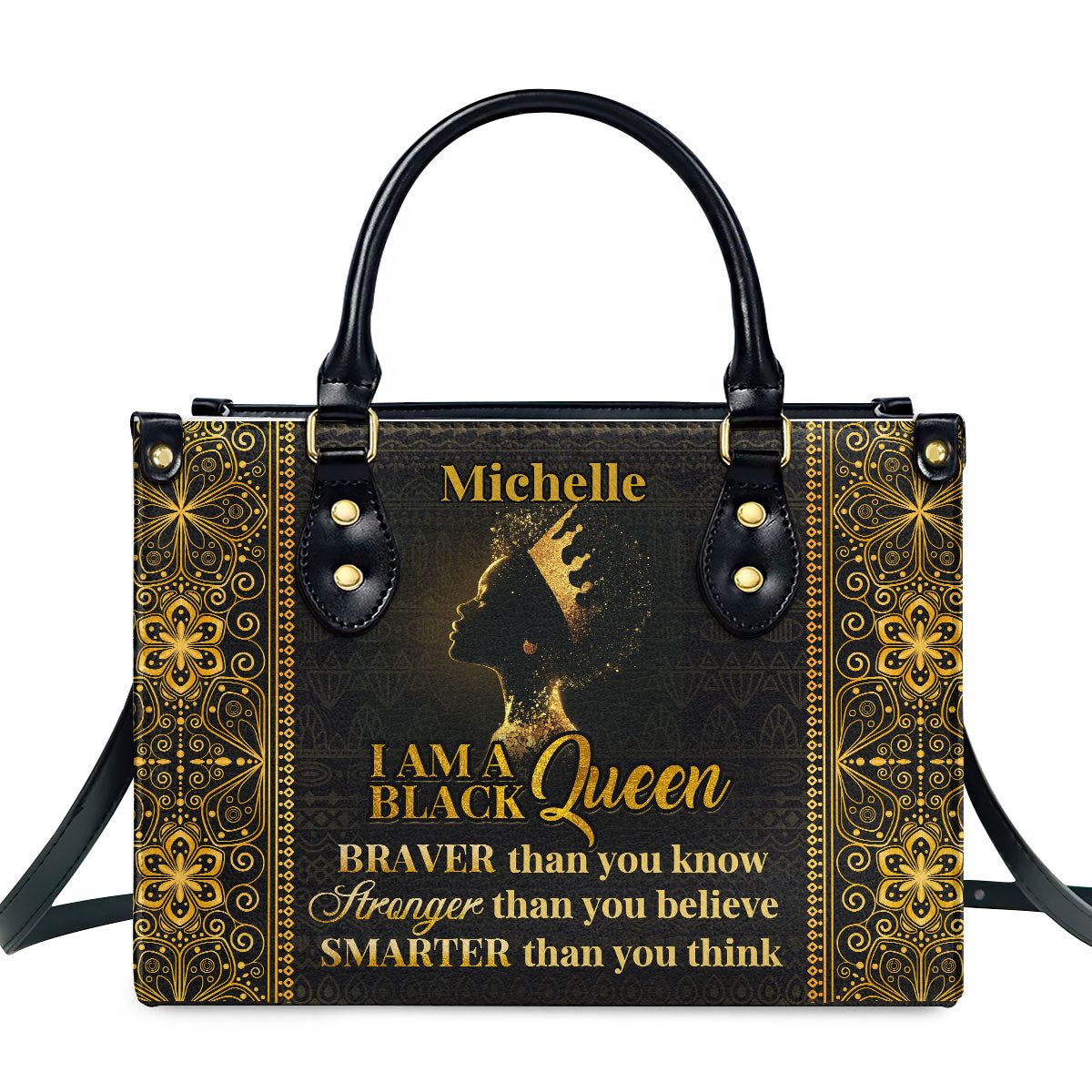 I Am A Black Queen Personalized Leather Handbag - Image 2