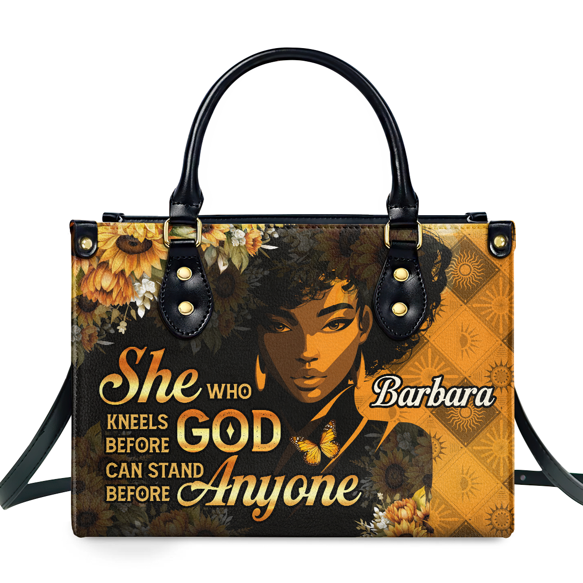 She Who Kneels Before God Can Stand Before Anyone Personalized Leather Handbag - Image 2