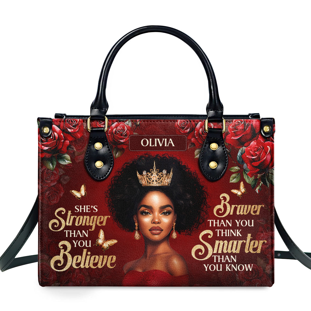She's Stronger Than You Believe Personalized Leather Handbag - Image 2