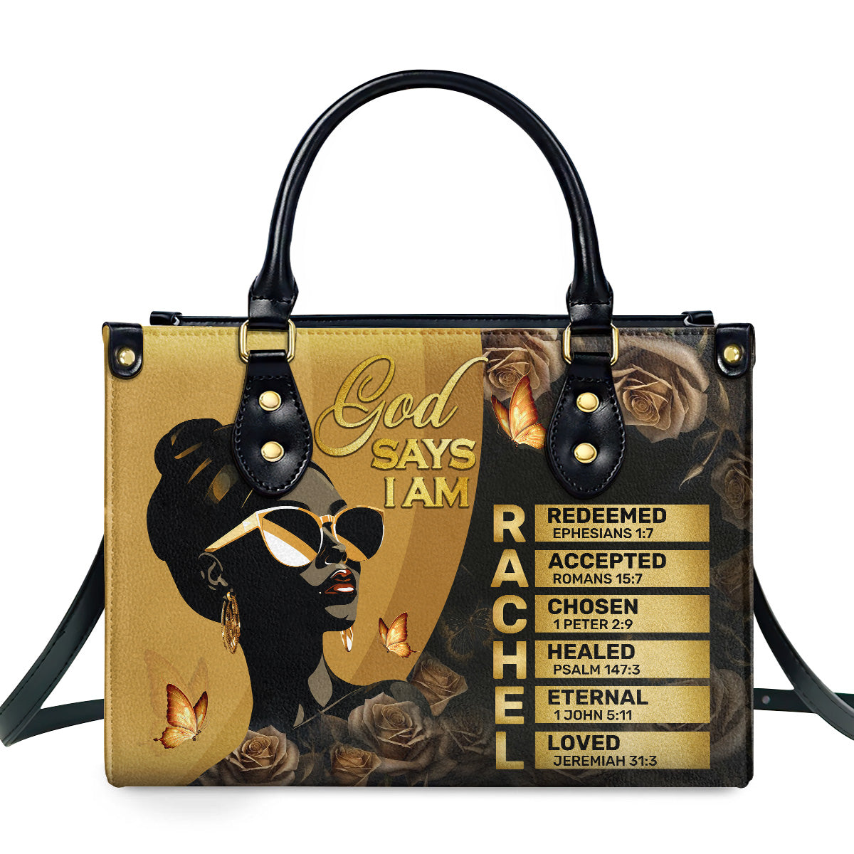 God Says I Am Personalized Leather Handbag - Image 2