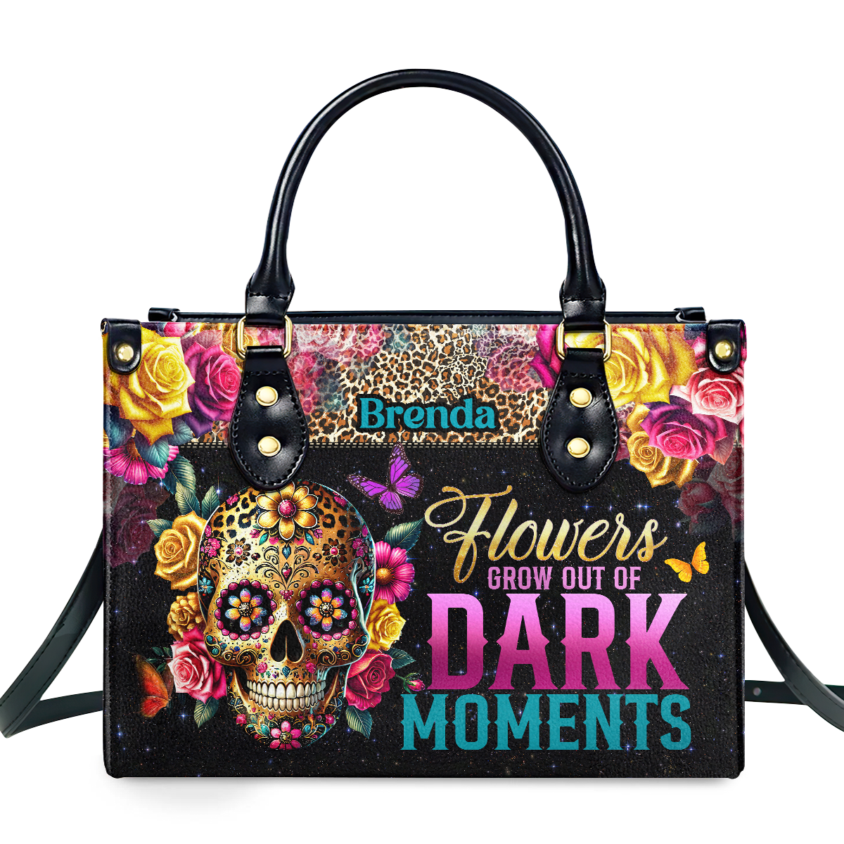Flowers Grow Out Of Dark Moments Personalized Leather Hand Bag  - Image 2