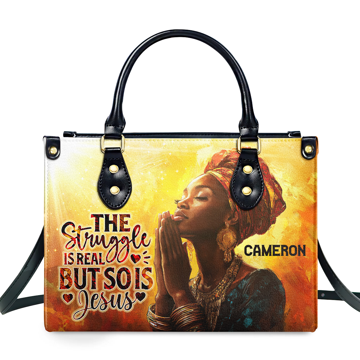 The Struggle Is Real But So Is Jesus Personalized Leather Hand Bag  - Image 2
