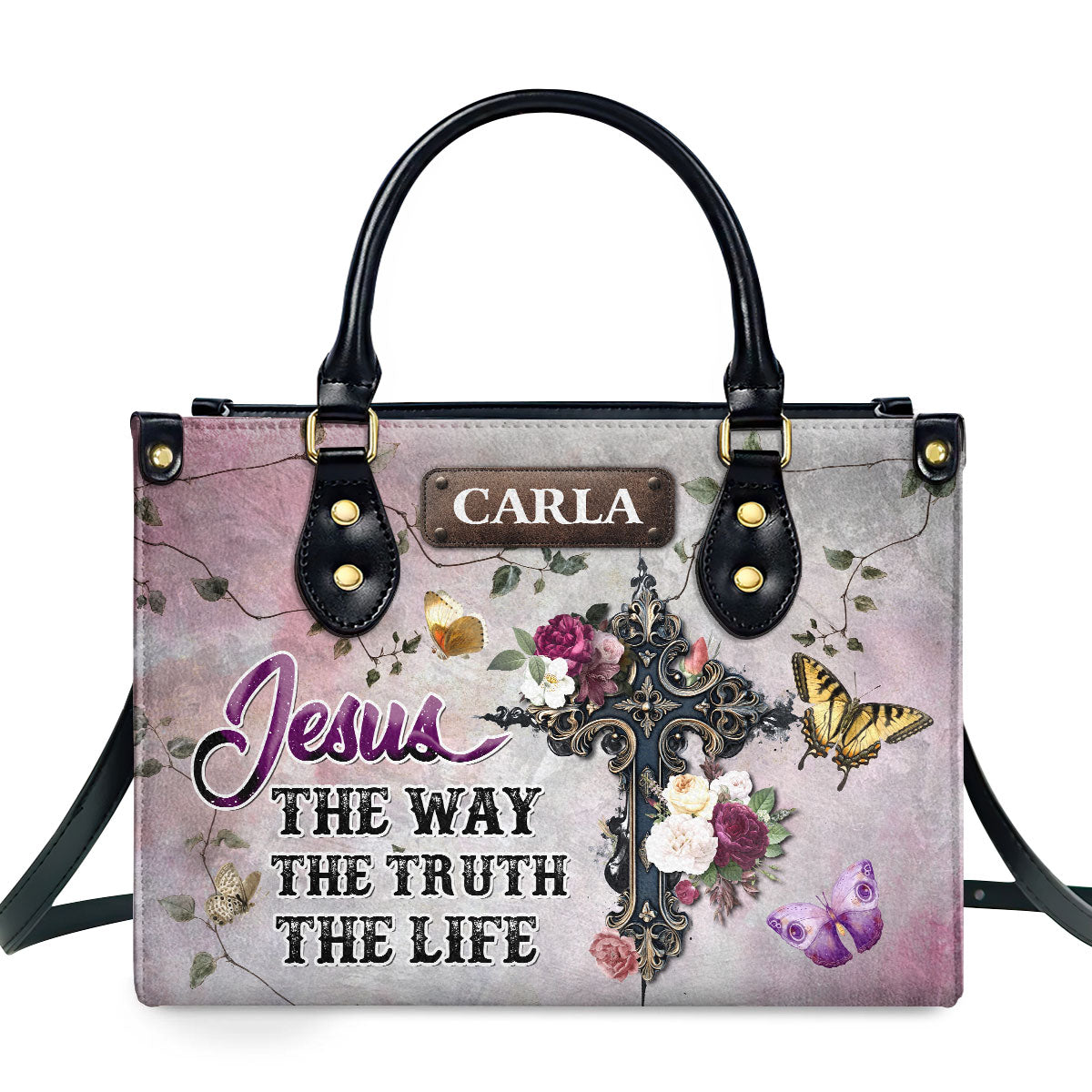 Jesus The Way The Truth The Life Personalized Leather Hand Bag  - Image 2
