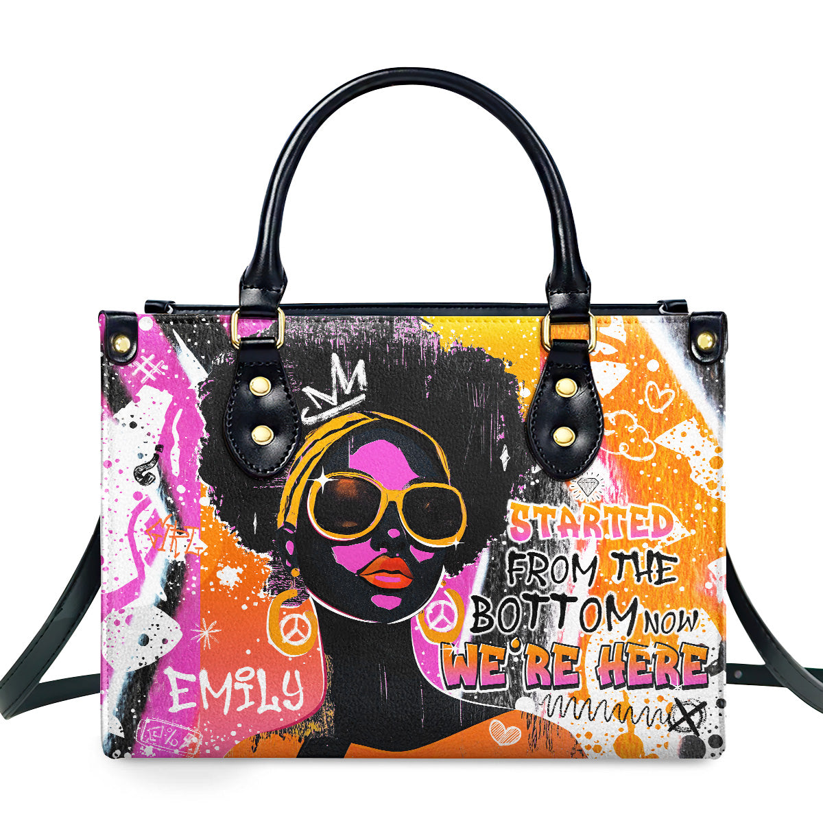 Started From The Bottom Now We Are Here Personalized Leather Hand Bag  - Image 2