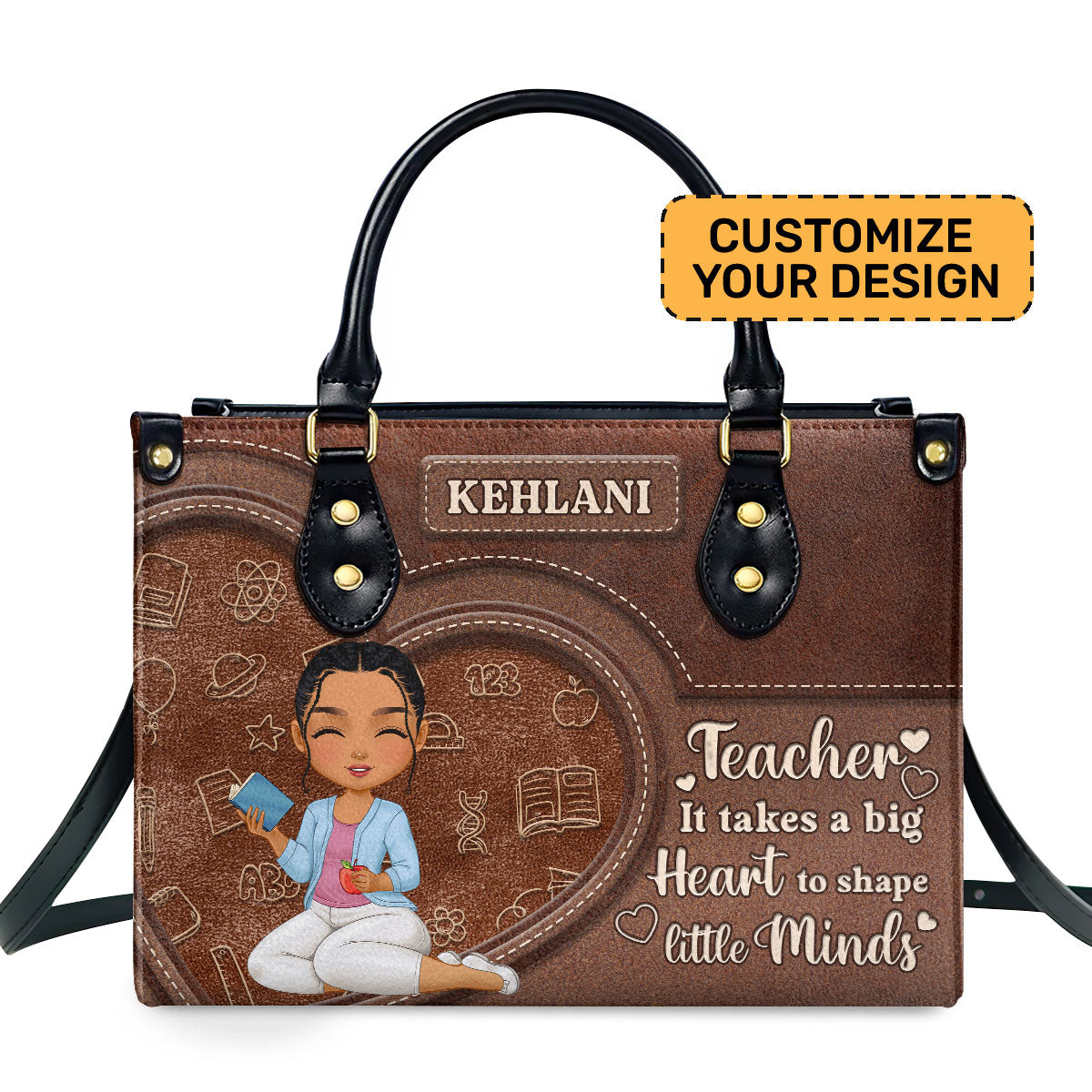 Teacher It Takes A Big Heart To Shape Little Minds Personalized Leather Hand Bag  - Image 2