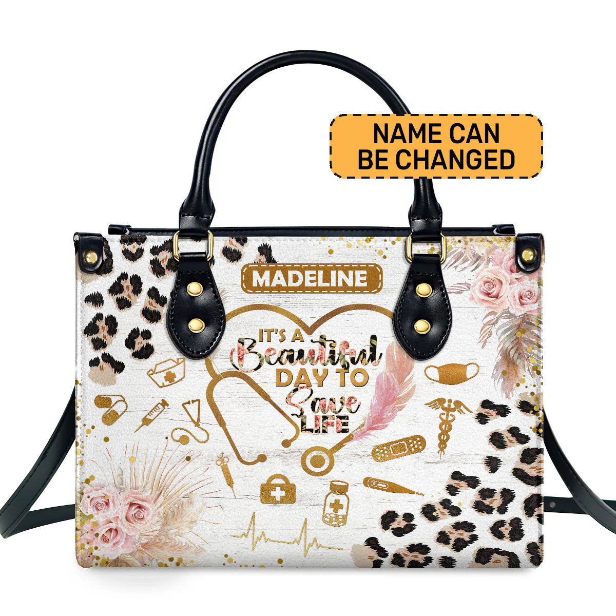 It's A Beautiful Day To Save Lives Personalized Leather Hand Bag  - Image 2