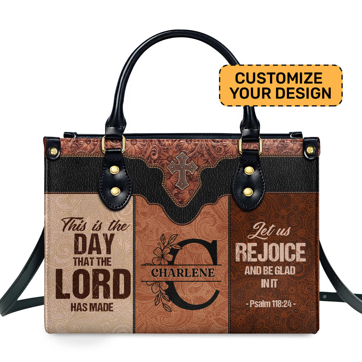 This Is The Day Personalized Leather Hand Bag  - Image 2